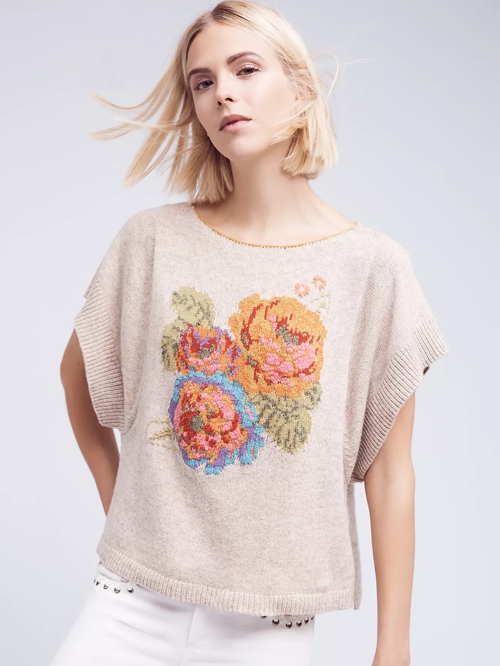 Anthropologie Angel Of the North Bartella Blooms Knit Top
